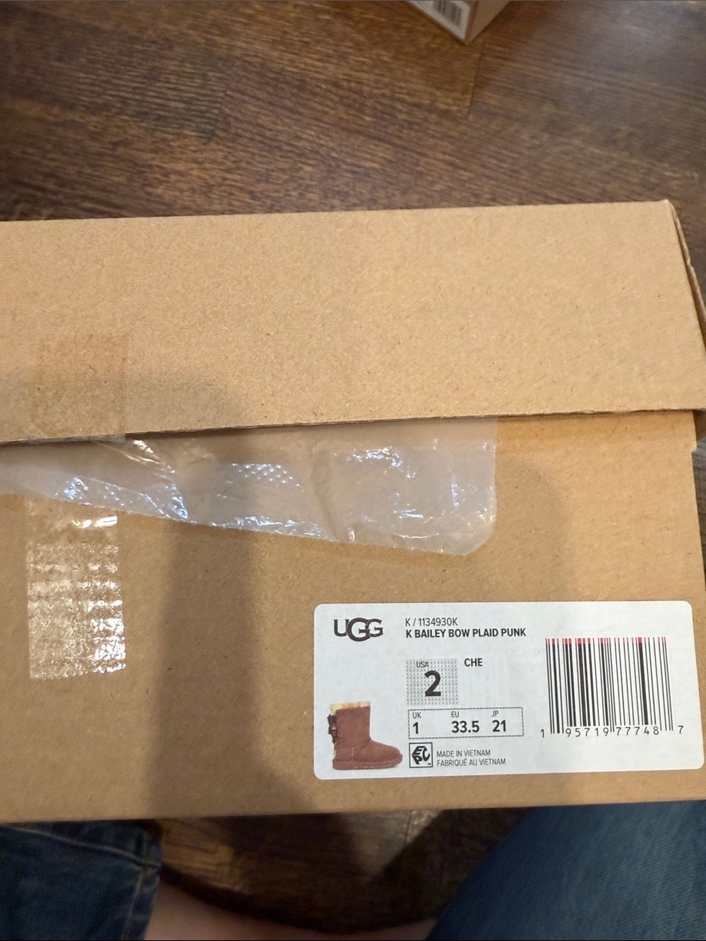 UGG Kids Bailey Bow Plaid Punk Boots - Chestnut
